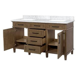 Home Decorators Collection Sonoma 60 in. W x 22 in. D x 34 in H Bath Vanity in Almond Latte with ... | The Home Depot