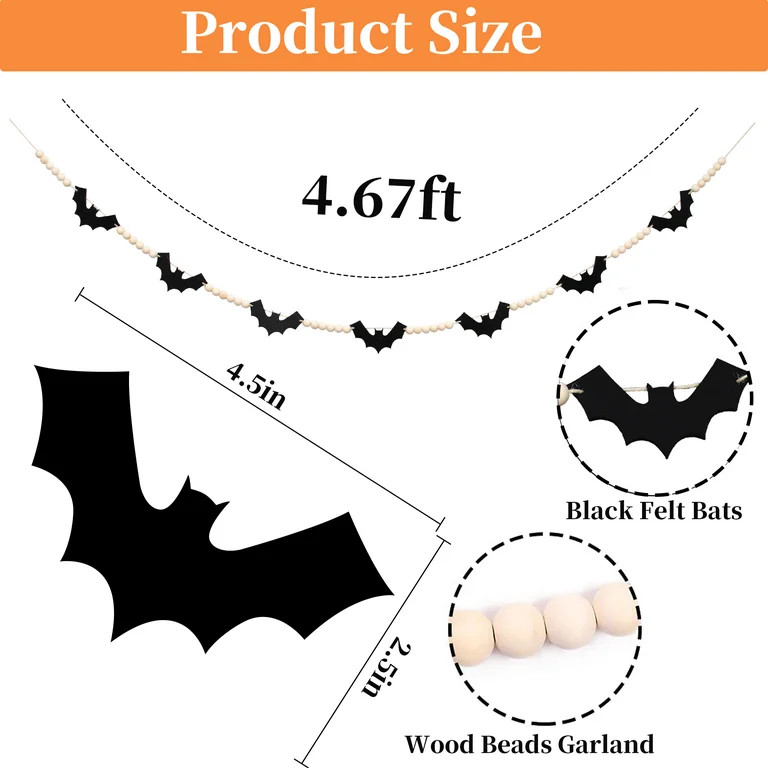 DAZONGE Decorations Indoor / Outdoor, Wood Felt Bats Bead Garland Banner for Decor, Farmhouse Dec... | Walmart (US)