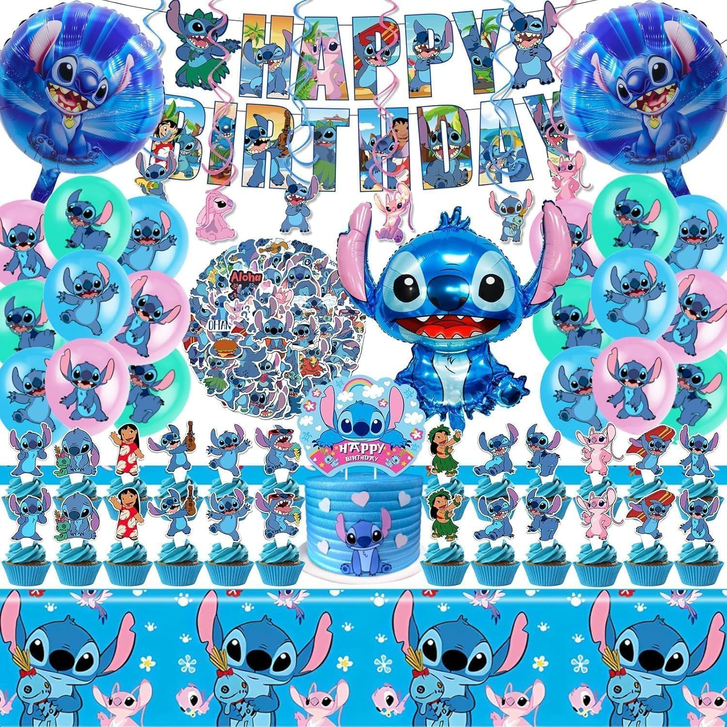 Stitch Party Supplies, 102 PCS Birthday Decorations Set Include Banner, Balloons, Stickers, Hangi... | Amazon (US)