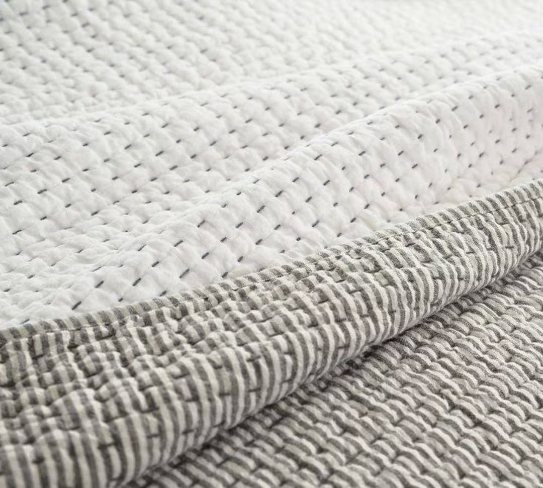 Reversible Grey color Cotton Kantha Handmade Quilt Kantha Blanket Muslin Quilt Organic Cotton Qui... | Etsy (US)