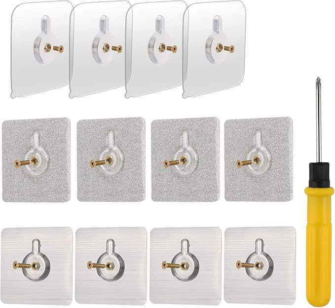 OOTSR 12-Set Adhesive Screws Wall Mount Hanging Nails No-Trace No Drilling Stick-on Sticky Screw ... | Amazon (US)