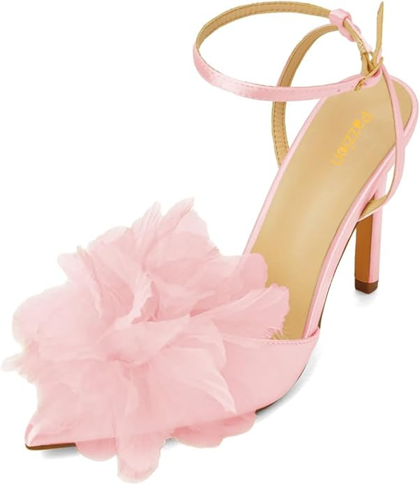 Pazzion Women Trendy Closed Pointy Toe Flower Sandals Skinny Strap Buckle Stiletto High Heel Pump... | Amazon (US)