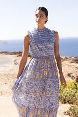 Sleeveless Smocked Maxi- Veranda Blue | Oliphant Design