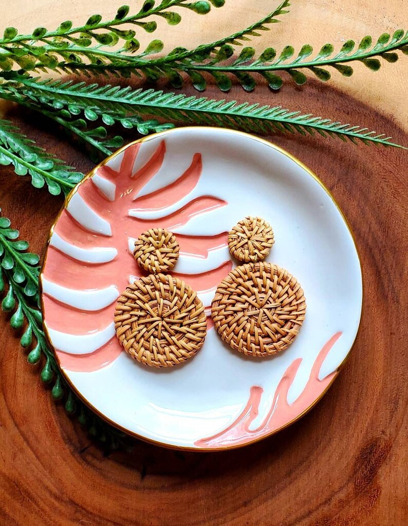 Woven Rattan earrings | lightweight | hypoallergenic | boho earring | summer earring | gift for h... | Etsy (US)