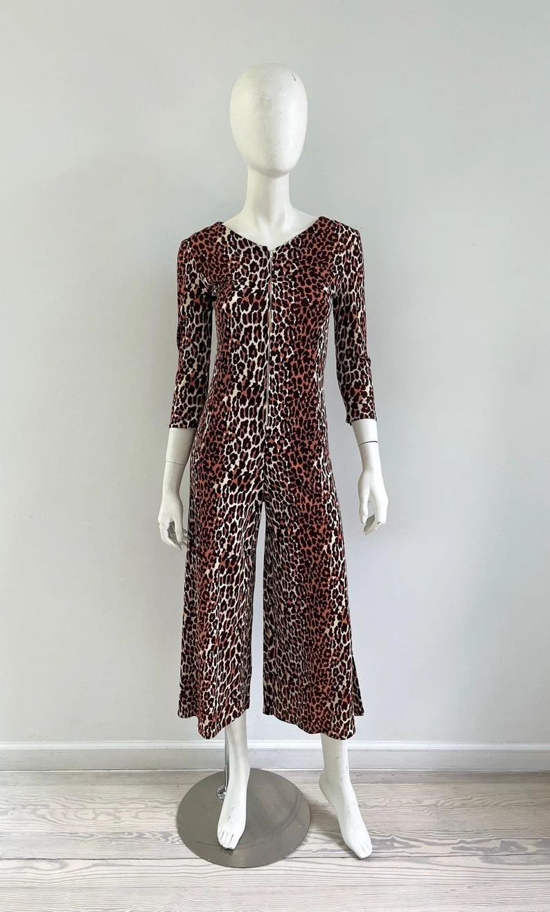 1970s Jumpsuit / 70s Leopard Print Jumpsuit / Small | Etsy (Global)