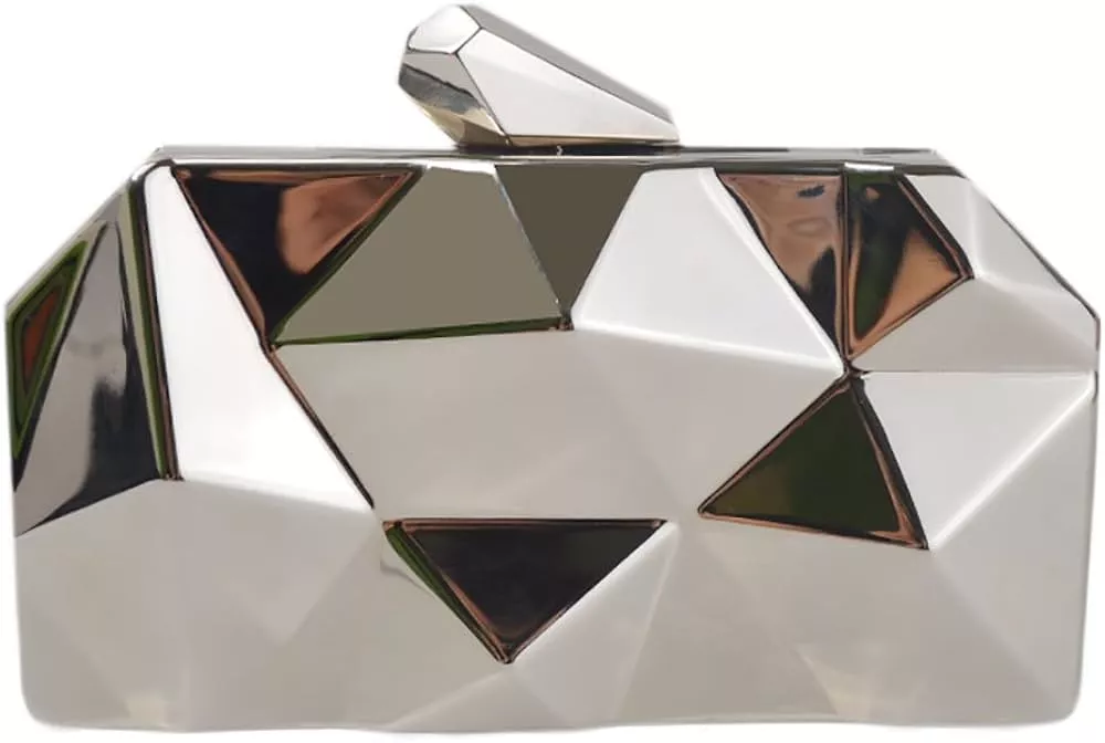 QZUnique Lattice Metal Handbag Geometric Evening Bag Abstract