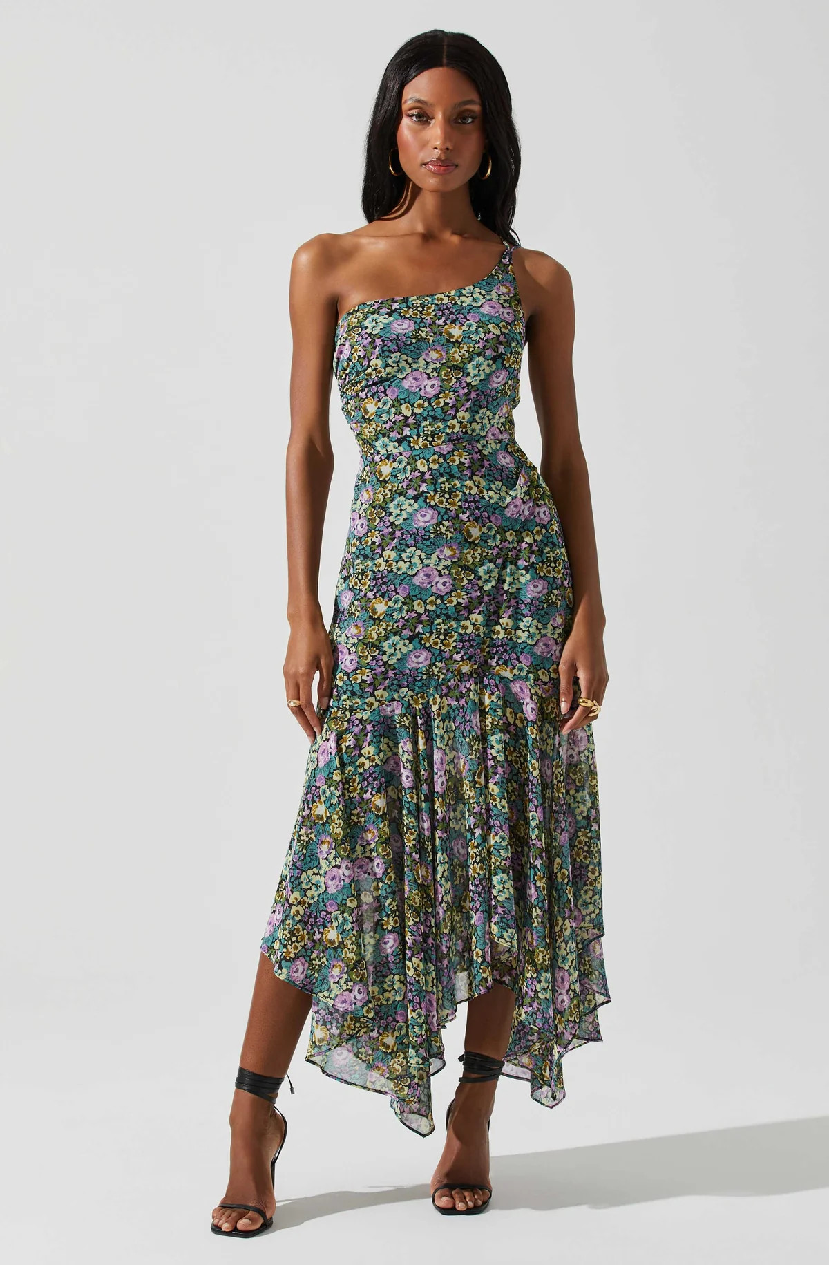 Malvina One Shoulder Floral Midi Dress | ASTR The Label (US)