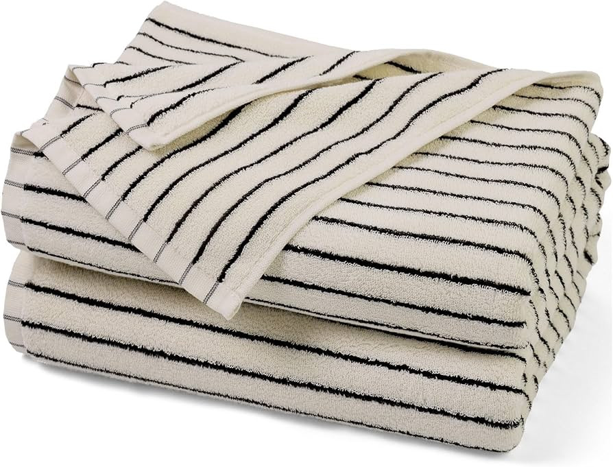 Amazon.com: Jacquotha Black and Ivory Striped Bath Towels Set of 2, Lighter & Quick Dry Towels La... | Amazon (US)