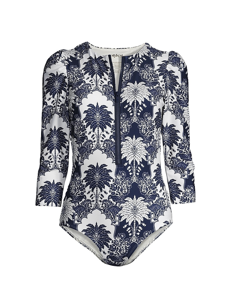 Women's Puff-Sleeve Paisley One-Piece Swimsuit - Navy Palm - Size Medium - Navy Palm - Size Medium | Saks Fifth Avenue