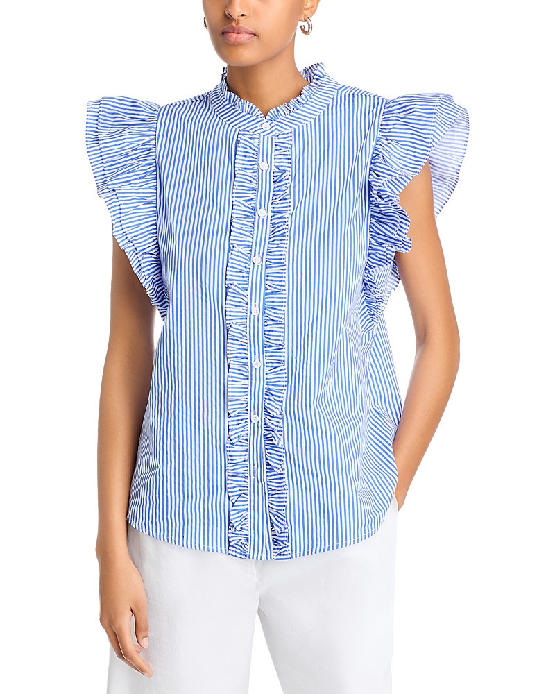 Aqua Stripe Poplin Ruffle Top - Exclusive | Bloomingdale's (US)