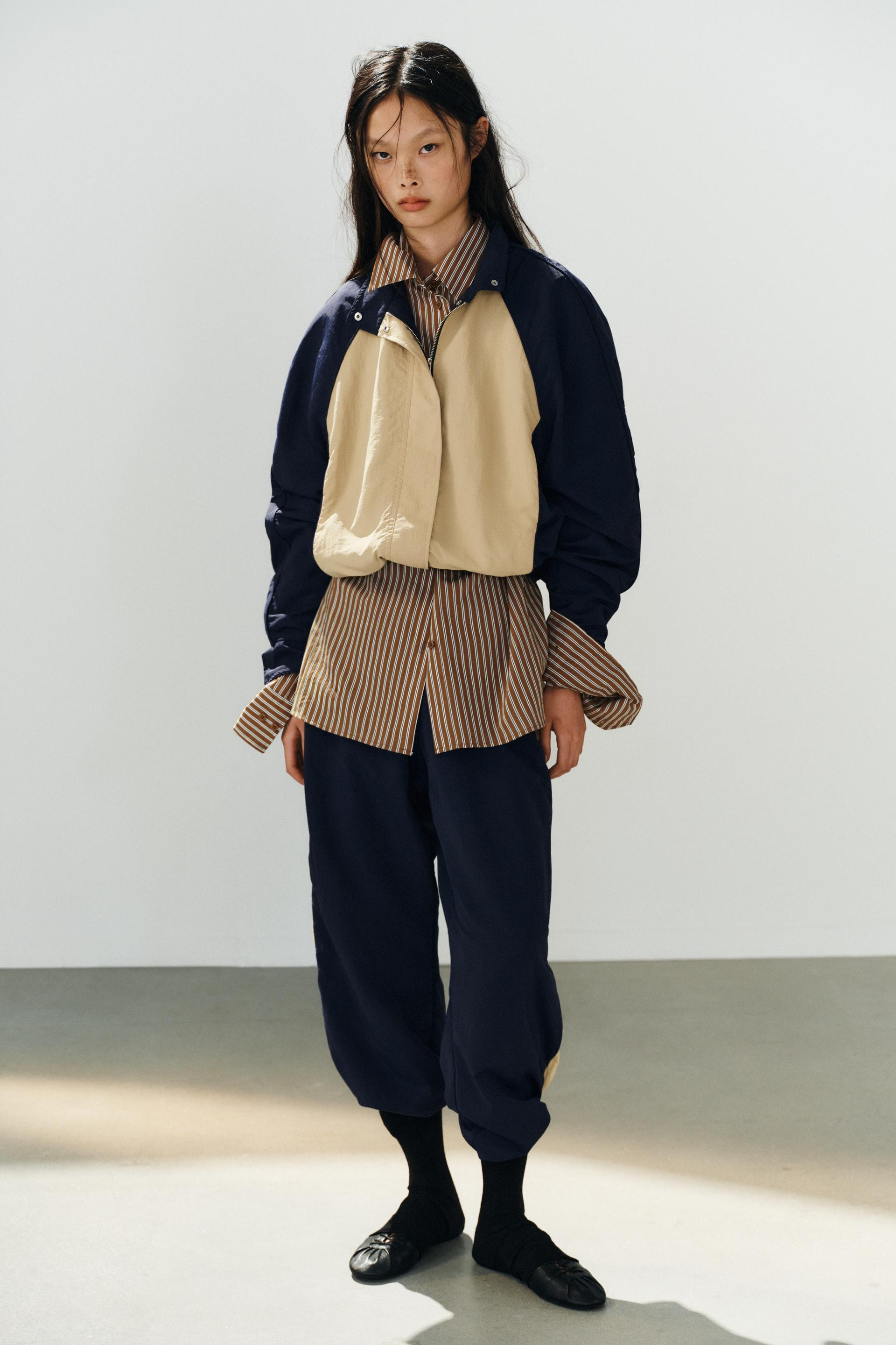 Zara - Combination Nylon Jacket - Beige / Navy - Xxl - Woman | Zara US