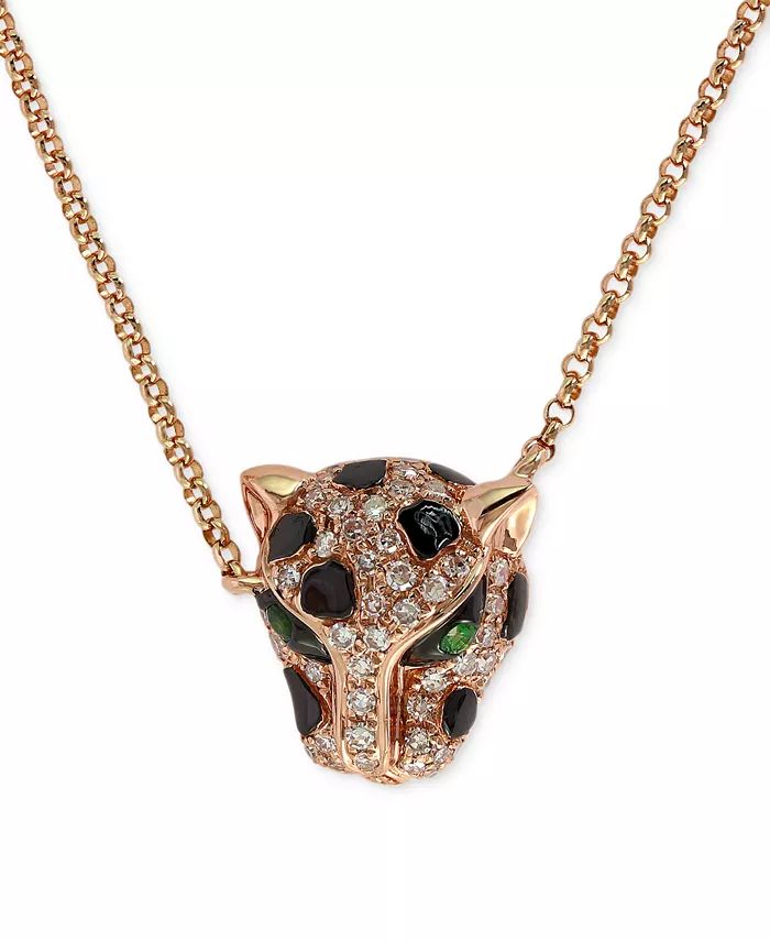 EFFY Collection EFFY® Diamond (1/6 ct. t.w.) and Emerald Accent Panther Pendant Necklace in 14k ... | Macy's