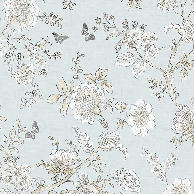 Norwall FH37537 Butterfly Toile Prepasted Wallpaper, Blue, Beige, French Blue, Light Blue, 50 Sq ... | Amazon (US)