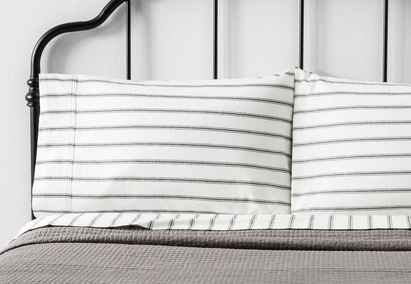 HEARTH & HAND Tic Stripe Organic Cotton Full Sheet Set with Magnolia, Ebony | Walmart (US)