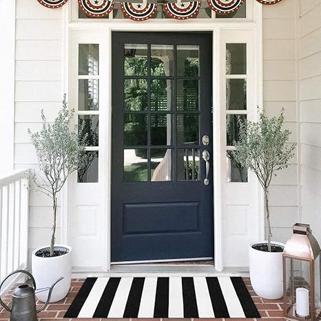 Seavish Black and White Striped Rug, 23.6" x 51.2" Indoor Outdoor Door Mat Welcome Mats for Front... | Amazon (US)