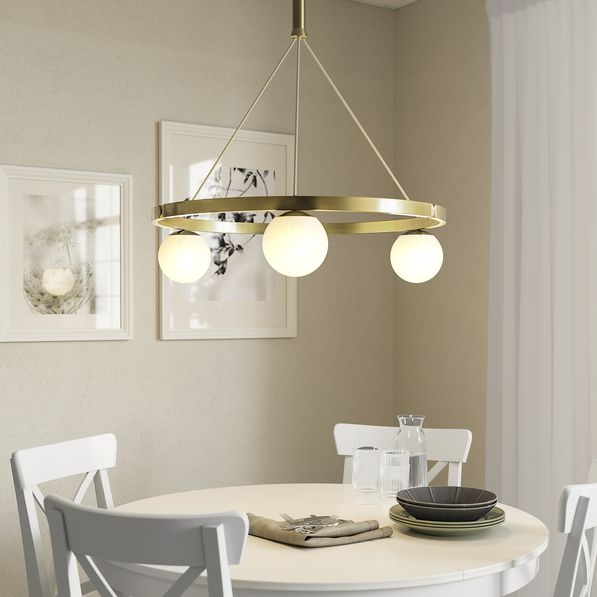 AKTERSPRING Hängeleuchte, opalweiß Glas/vermessingt, 73 cm - IKEA Deutschland | IKEA (DE)