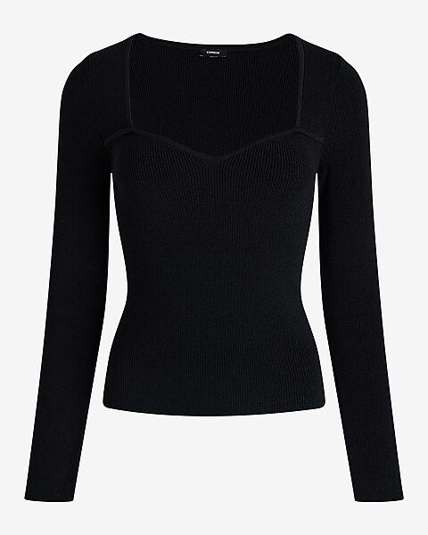 Ribbed Sweetheart Neckline Long Sleeve Sweater | Express
