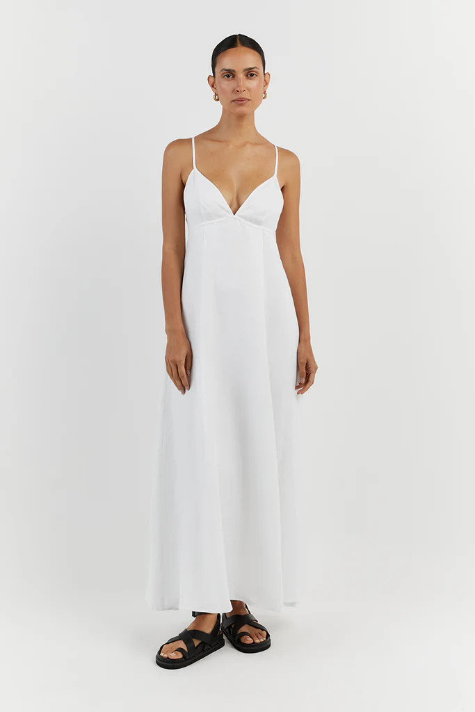 GEM WHITE LINEN MAXI DRESS | DISSH