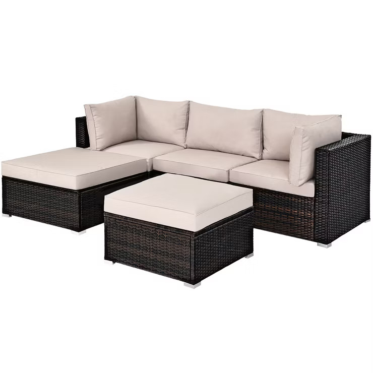 Costway 5PCS Patio Rattan Furniture Set Ottoman Table | Target