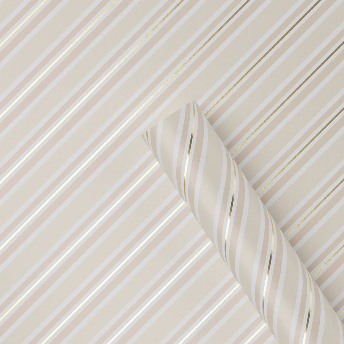 30" 25 sq ft Christmas Roll Wrap Blush/White/Gold Diagonal Stripes - Wondershop™ | Target