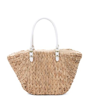 Straw Tote With Contrast Handle | TJ Maxx