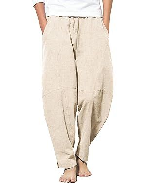 COOFANDY Men's Cotton Linen Harem Pants Casual Loose Hippie Yoga Beach Pants | Amazon (US)