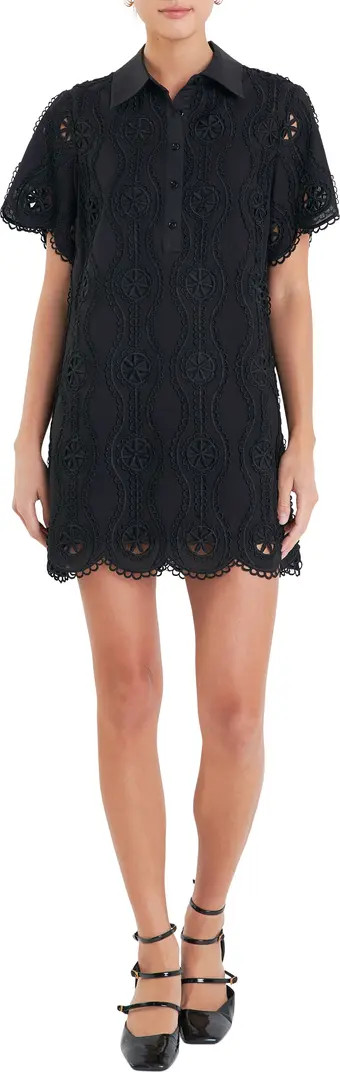 English Factory Embroidered Cotton Blend Mini Shirtdress | Nordstrom | Nordstrom