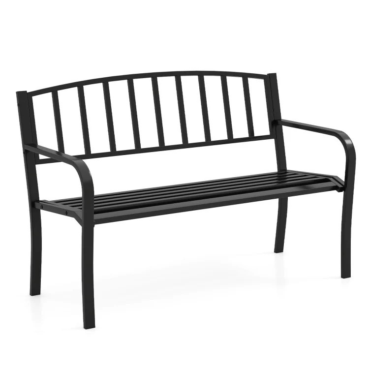Hivvago 50 Inches Outdoor Garden Bench with Slatted Backrest and Curved Armrests-Black | Shop Simon