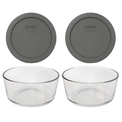 Pyrex (2) 7201 4 Cup Glass Bowls & (2) 7201-PC Lids | Wayfair North America