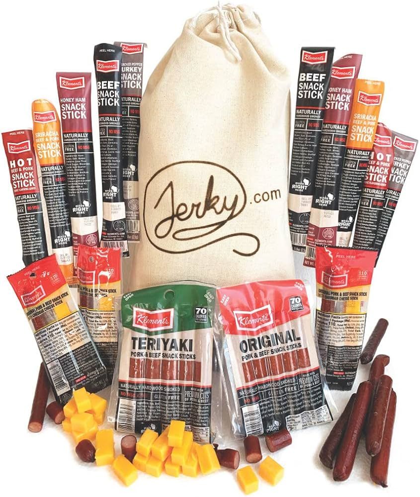 Jerky Gift Basket for Men & Women - 26pc Jerky Variety Pack of Beef, Pork, Turkey & Ham Snack Sti... | Amazon (US)