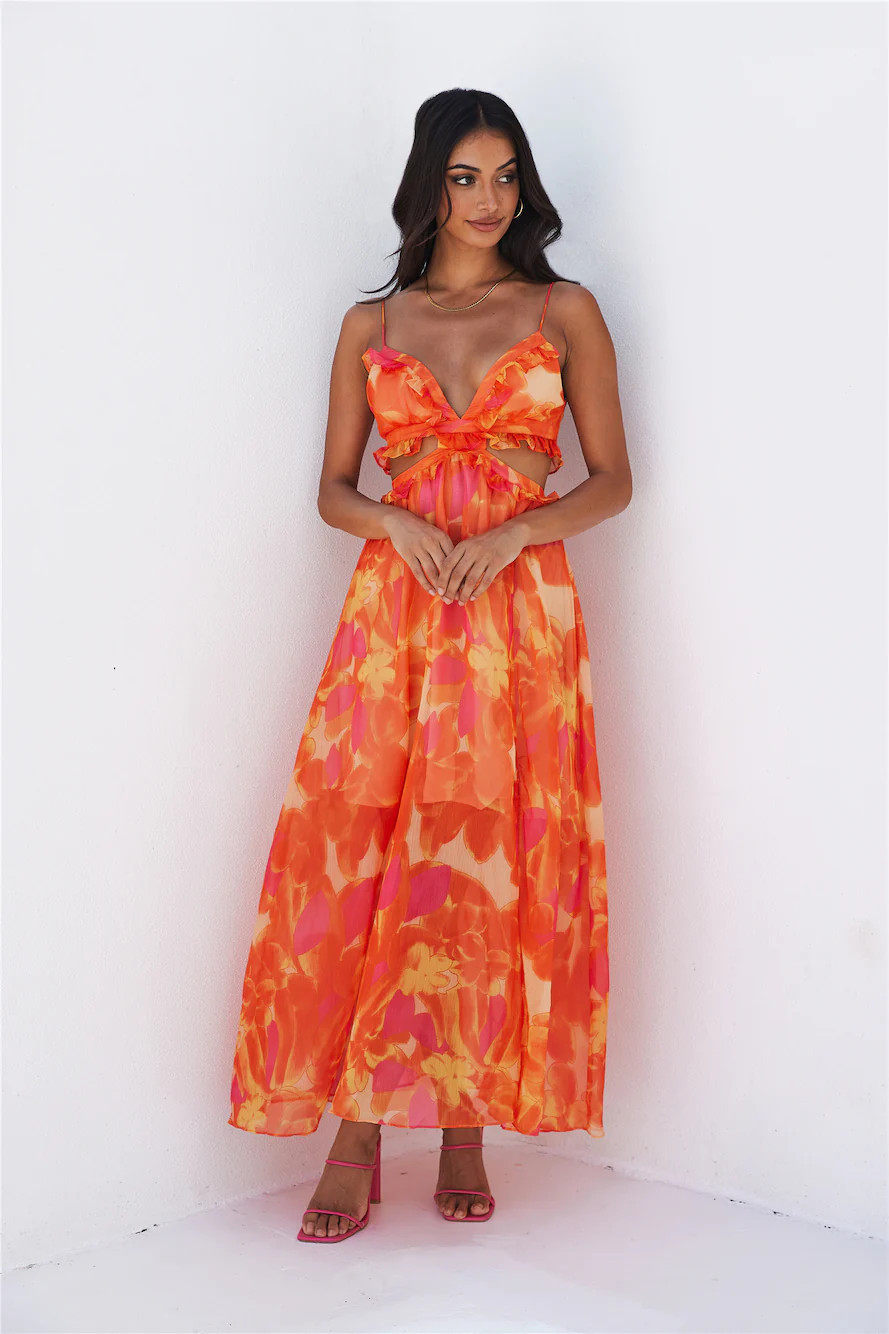 Luxe Resort Style Maxi Dress Orange | Hello Molly (AU)