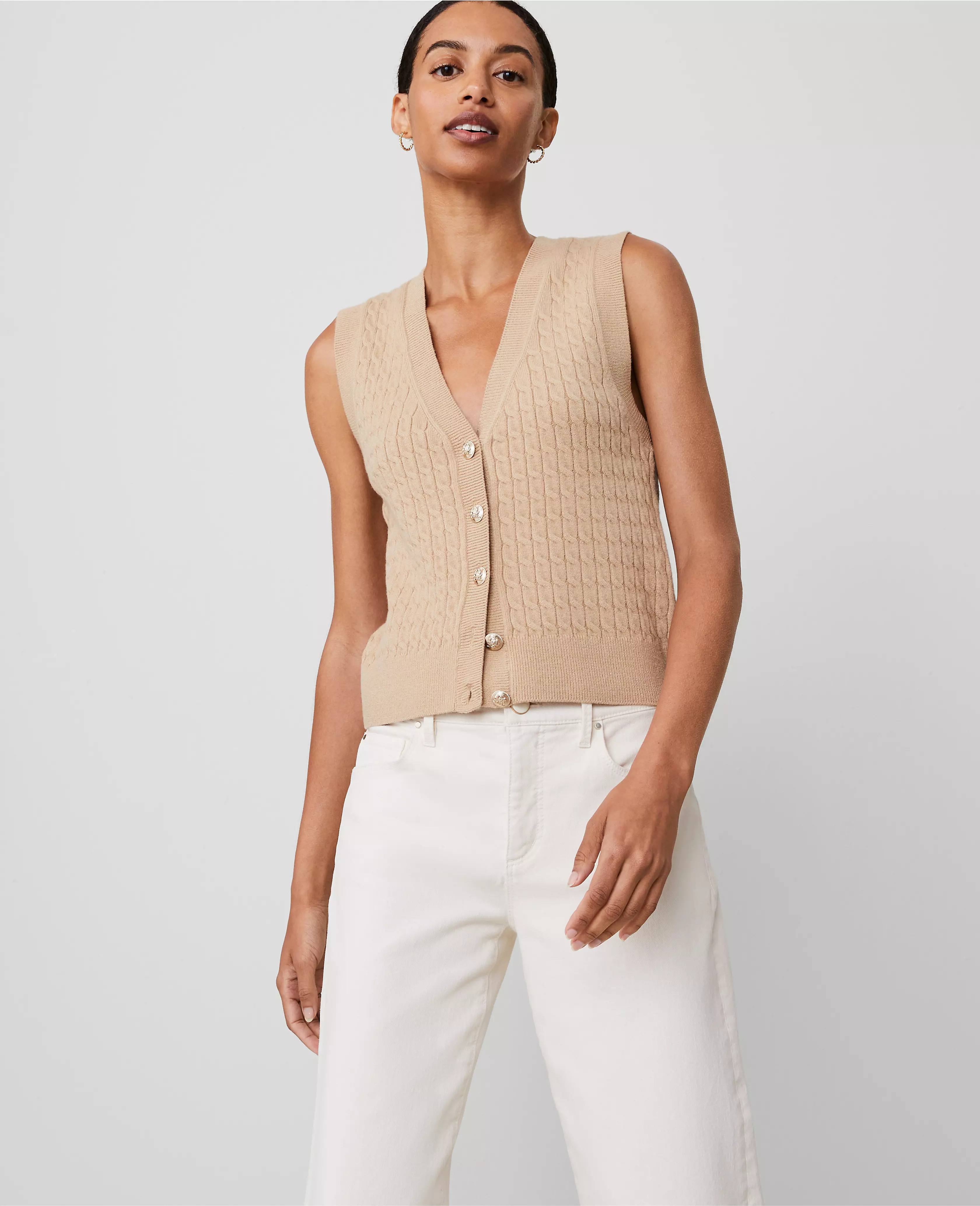 Cable V-Neck Vest | Ann Taylor (US)
