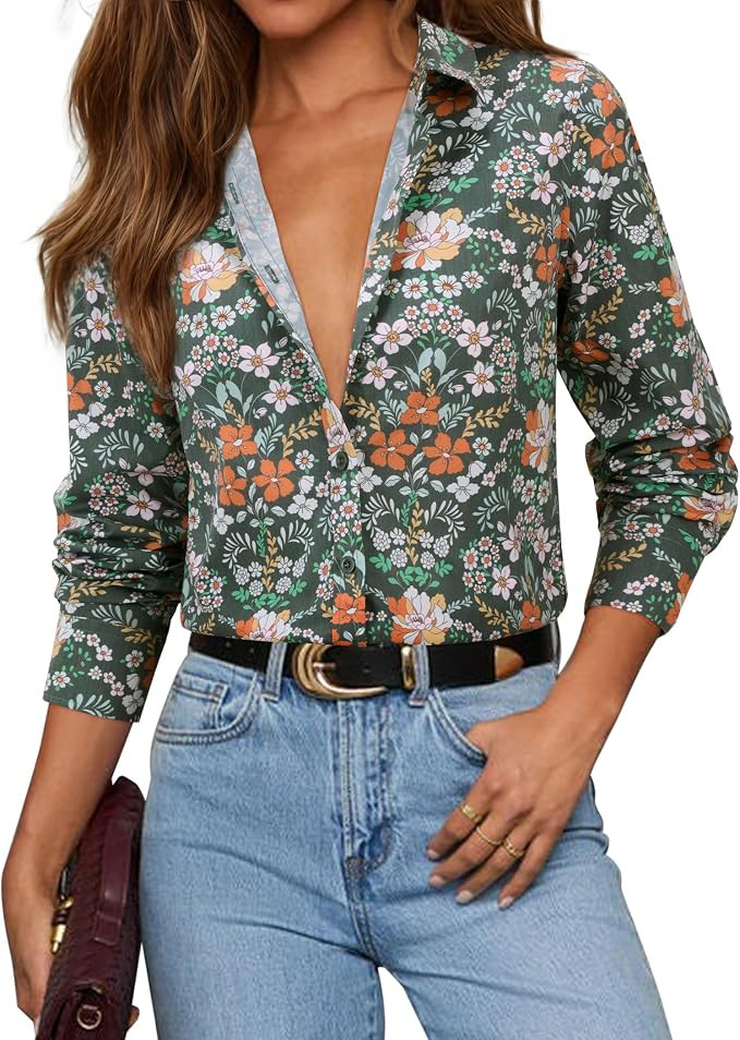 siliteelon Button Down Shirts for Women Cotton Long Sleeve Work Blouse | Regular Fit Non-Boxy, Wr... | Amazon (US)