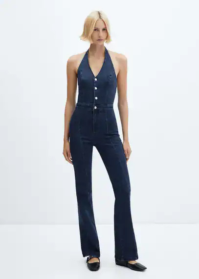 MANGO - Denim halter-neck jumpsuit dark blue - L - Woman | Mango Canada