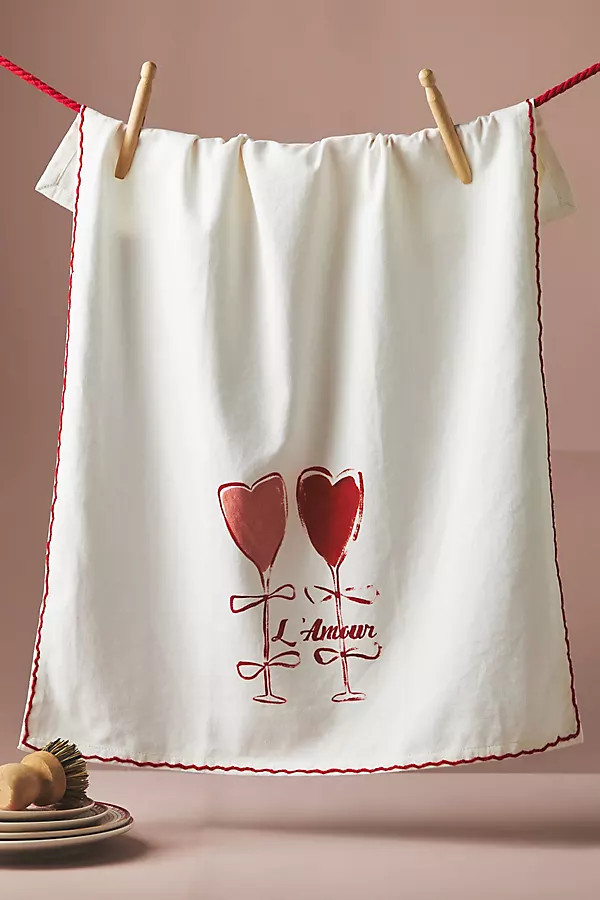 Valentine's Wine Glass Cotton Twill Dish Towel | Anthropologie (US)