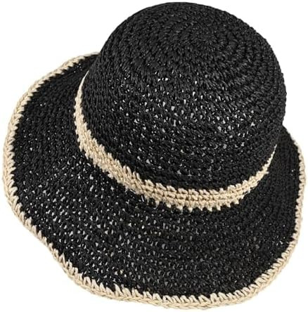 Womens Straw Bucket Hat for Women Handmade Floral Foldable Floppy Beach Hat Travel Straw Hat | Amazon (US)
