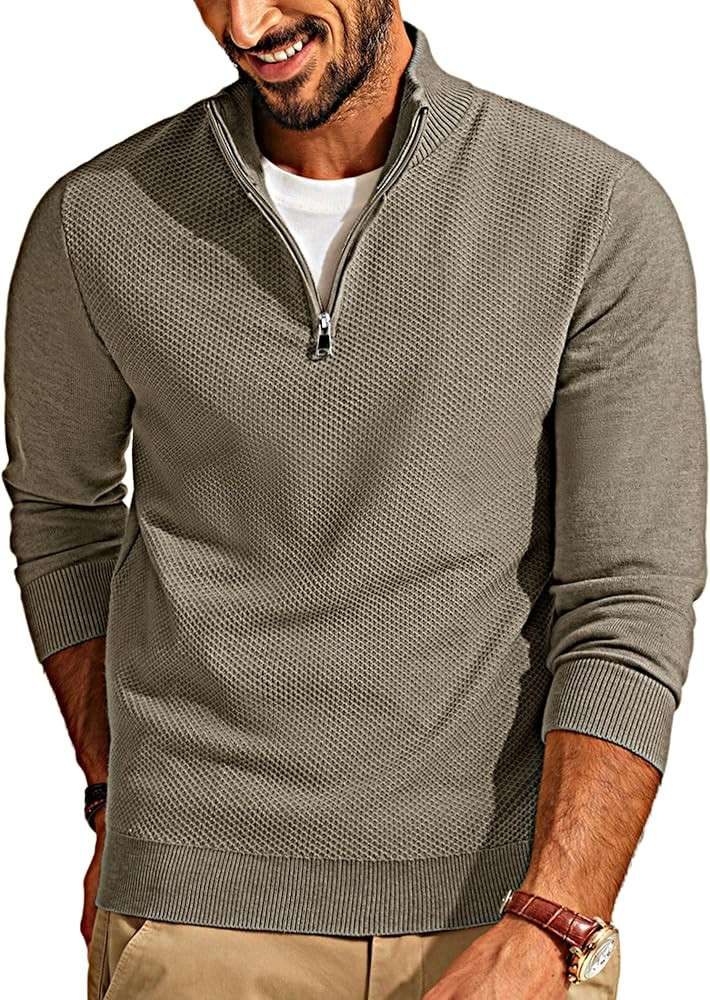PJ PAUL JONES Mens Quarter Zip Sweaters Casual Half Zip Polo Pullover Sweaters Knitted Slim Fit M... | Amazon (US)