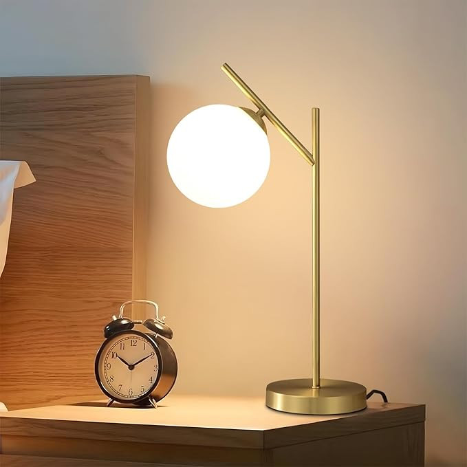 Mid Century Modern Table Lamp, 1 Light Brass Glass Globe Bedside Lamp, Contemporary Metal Table L... | Amazon (US)