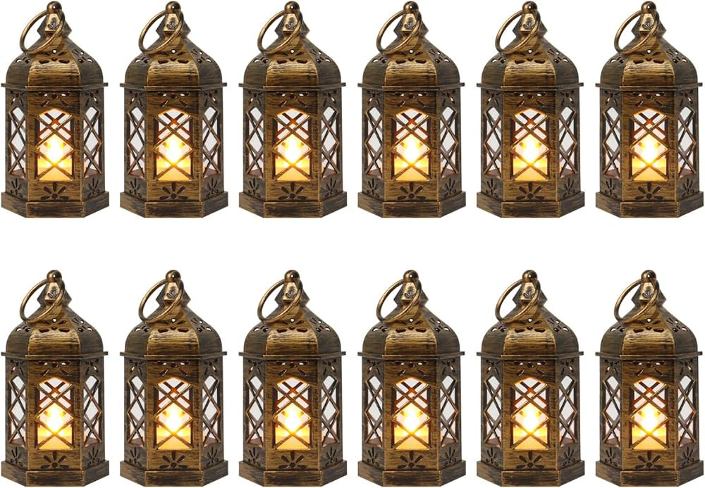 LLQ Mini Lantern with LED Candle, 12PCS Small Lanterns Decorative Indoor, Vintage Moroccan Lights... | Amazon (US)