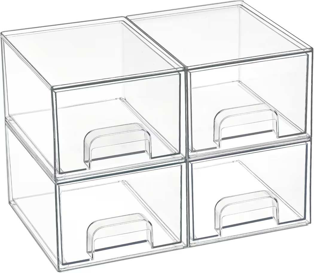 Vtopmart 4 Pack Small Clear Stackable Storage Drawers,Acrylic Bathroom Makeup Organizer,Plastic S... | Amazon (US)