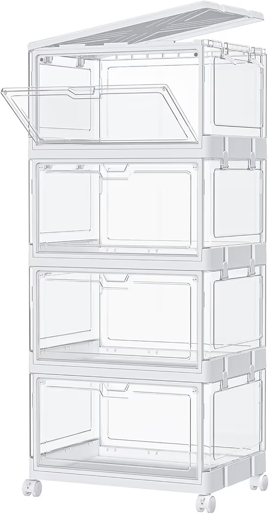 SNSLXH Clear Storage Bins with Lids & Wheels, Stackable Plastic Craft Containers, Large Closet Or... | Amazon (US)