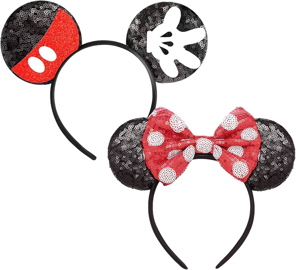 2 Pcs Mouse Ears Sequin Headbands for Kids Girls Boys Women, Mouse Ears Bows Headbands for Prince... | Amazon (US)