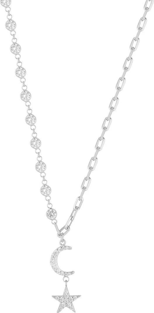 White Gold Vermeil Pave CZ Star & Moon Pendant Necklace | Nordstrom Rack