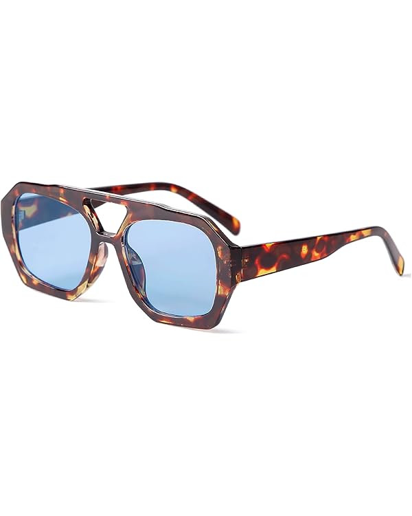 ADE WU Trendy Square Aviator Sunglasses for Women Thick Frame Double Bridge Geometric Sun Glasses | Amazon (US)