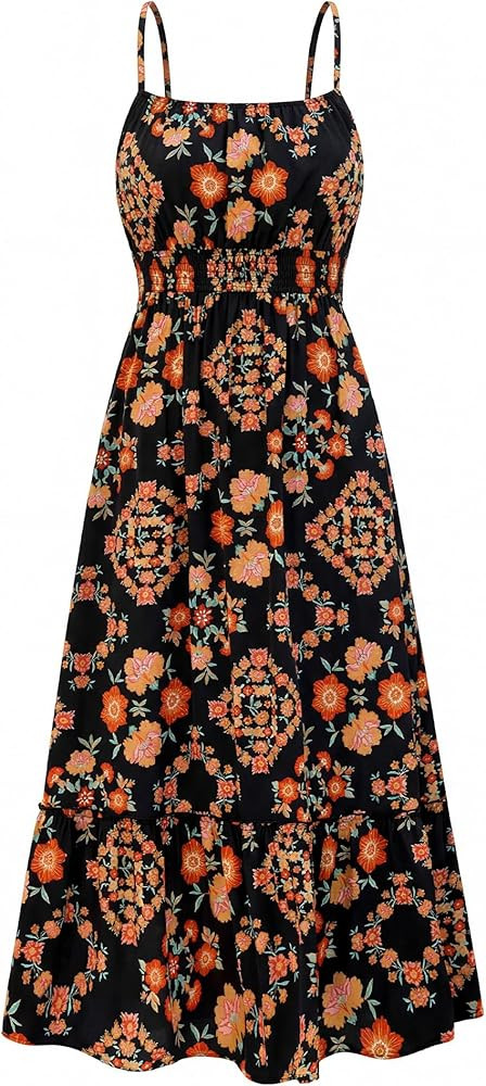 BTFBM Summer Dresses for Women 2026 Sleeveless Spaghetti Strap High Waist Boho Beach Vacation Clo... | Amazon (US)