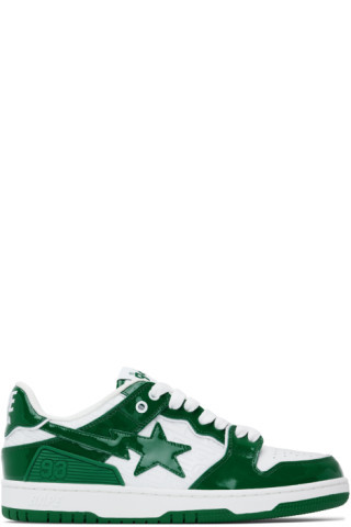 BAPE - Green & White SK8 STA #5 Sneakers | SSENSE
