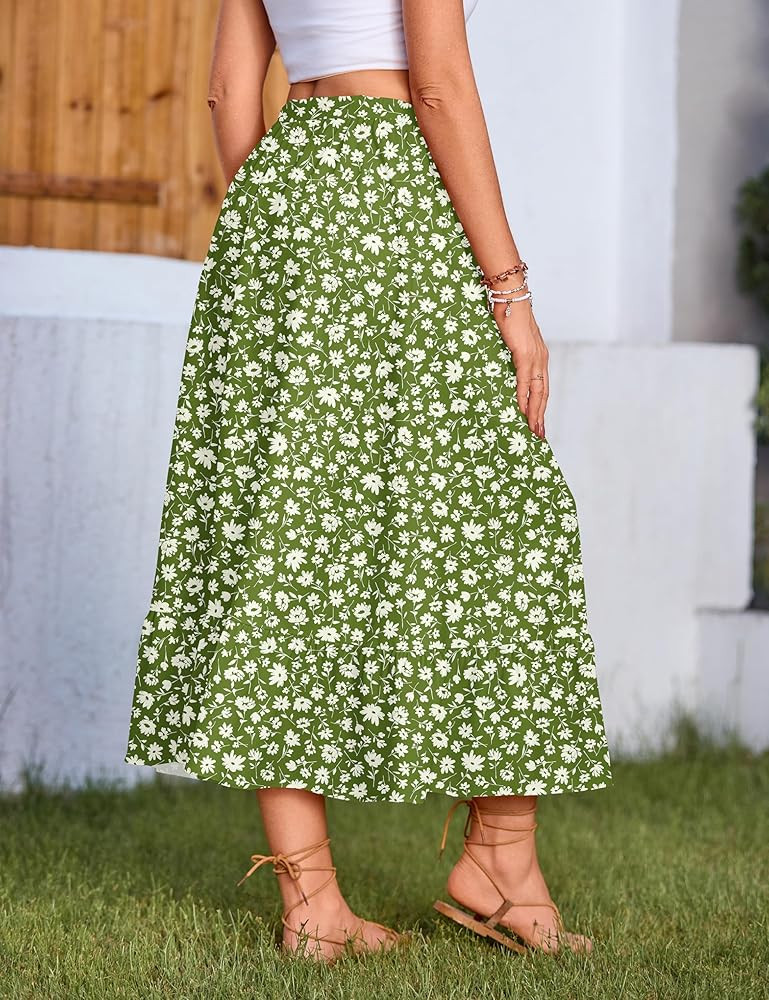 WeciBor Women's Floral Flowy Midi Skirts with Pockets, High Waisted A Line Tiered Long Skirts Bea... | Amazon (US)