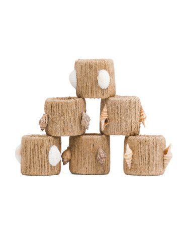 Set Of 6 Jute Napkin Rings With Seashells | Global Home | Marshalls | Marshalls