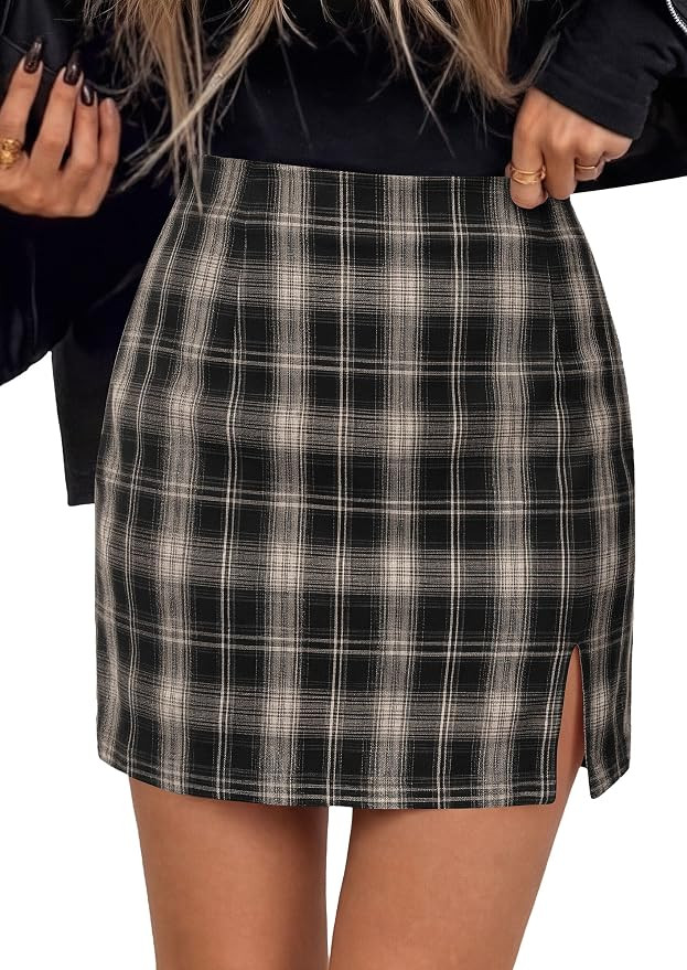 PRETTYGARDEN Women's Plaid Mini Bodycon Pencil Skirts | Amazon (US)