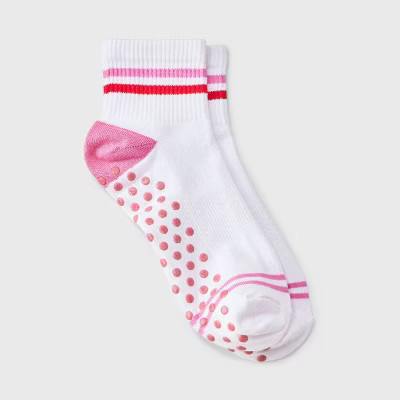Women's Striped Pilates Ankle Grip Socks - JoyLab™ Pink/Red 4-10 | Target